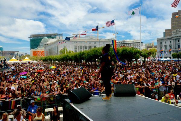 Audience in front of stage at Pride Festival