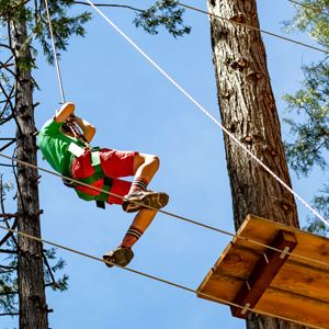 Youth on a challenge course high above the ground