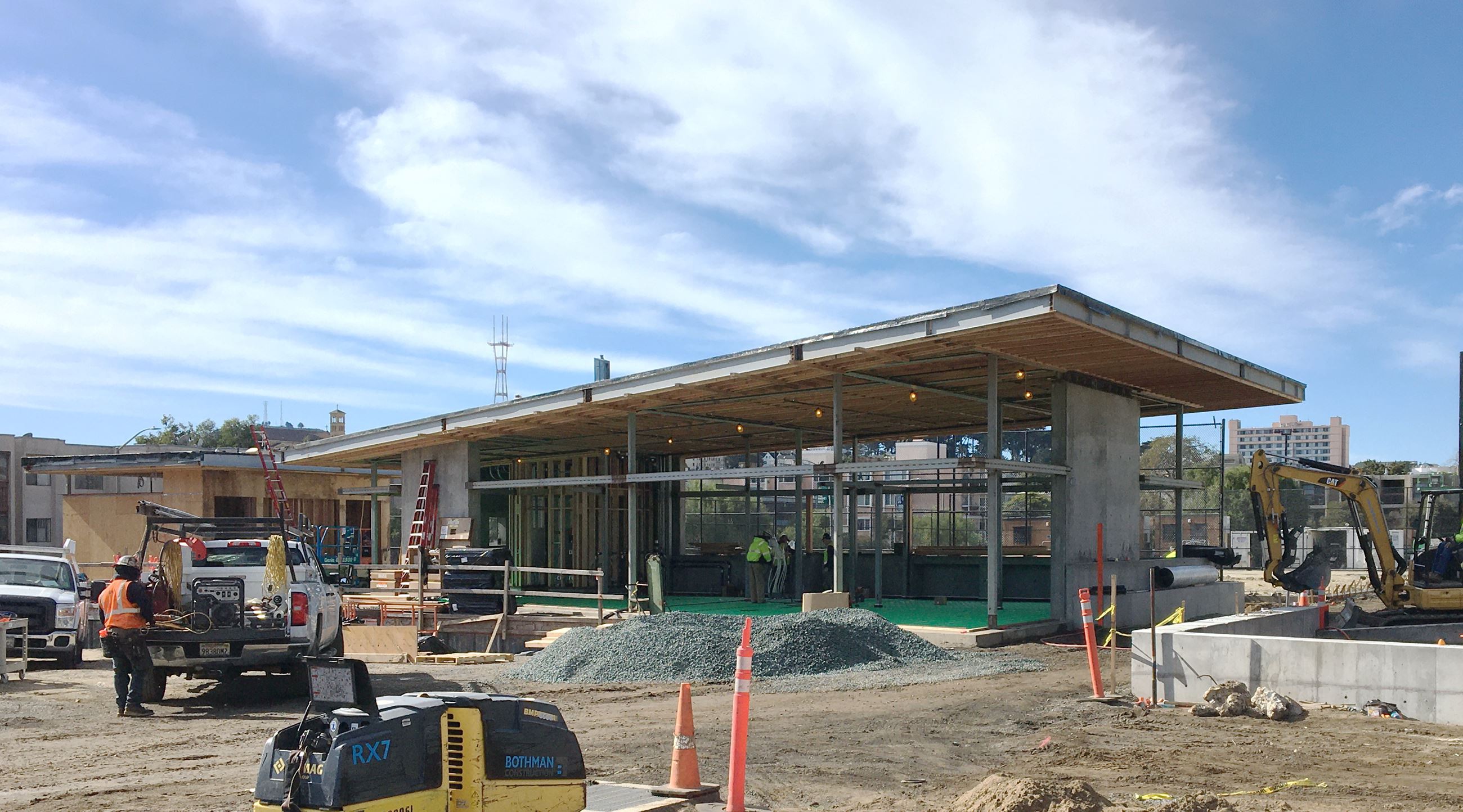 This is a photo of the nearly completed new clubhouse at Margaret Hayward Playground