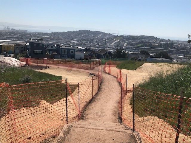 Bernal Looking East from top of Bernal Heights. Looking down at new box steps.