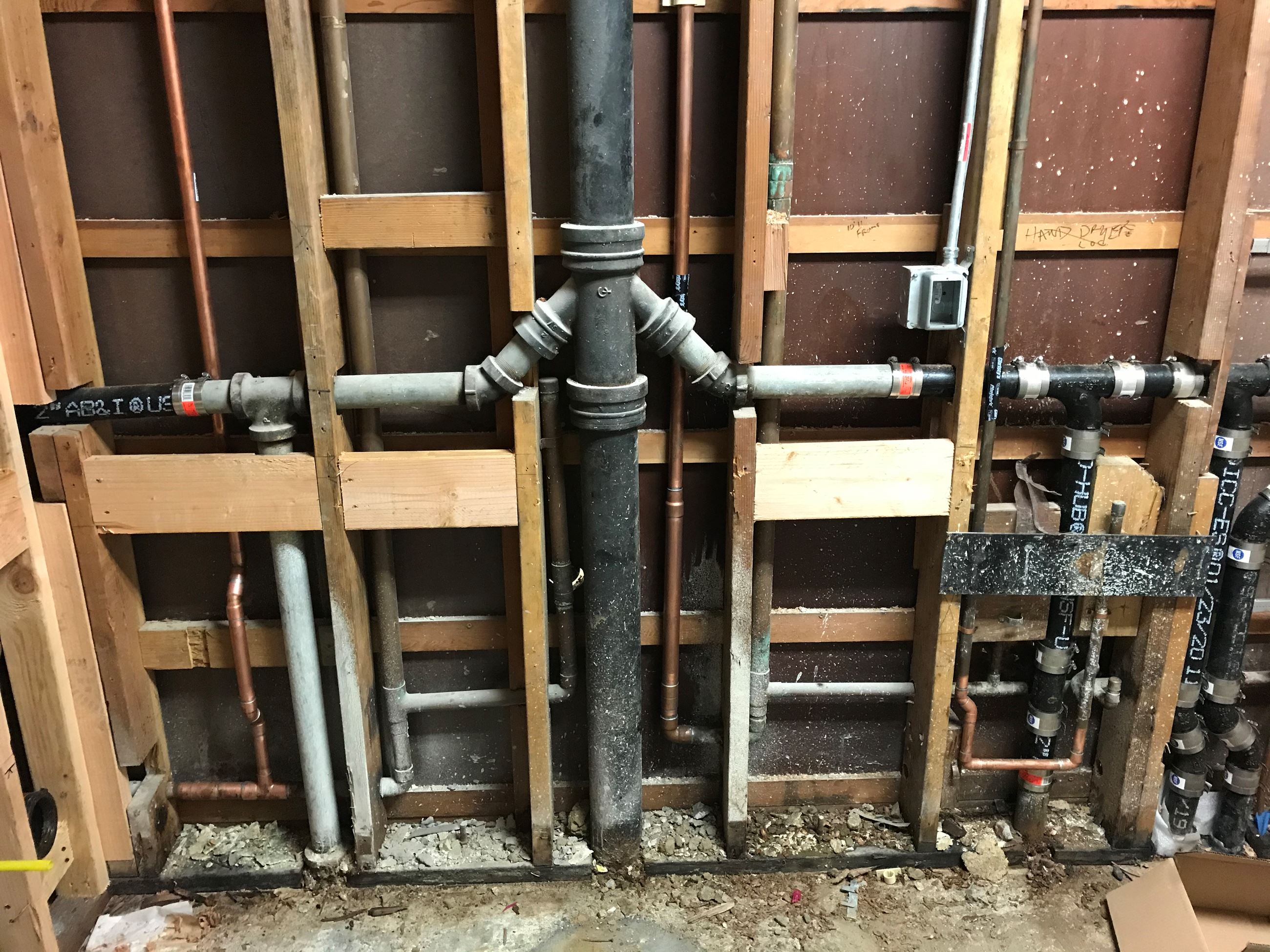Image showing plumbing Rough for sink in South Wall of restroom