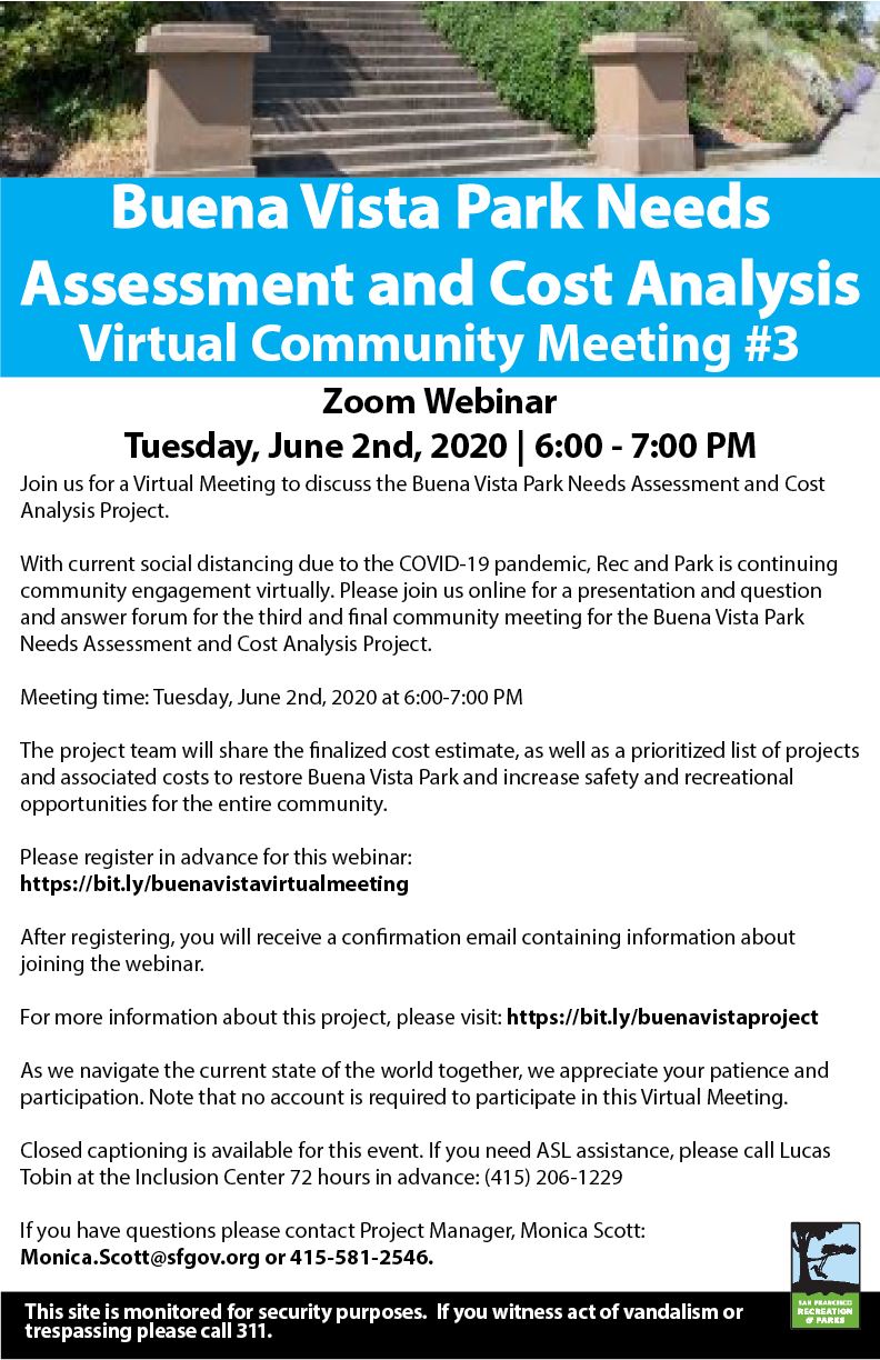 Buena Vista Virtual Meeting Flyer states the following: With current social distancing due to the CO