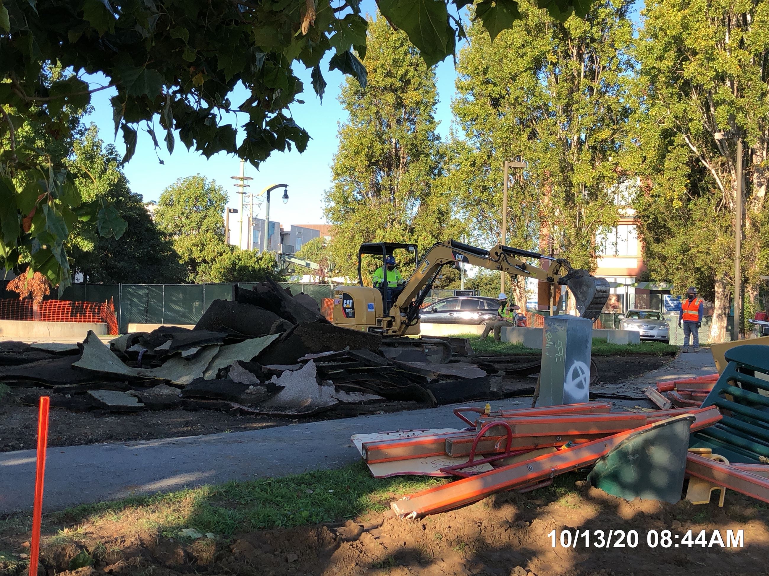 Playground equipment being removed