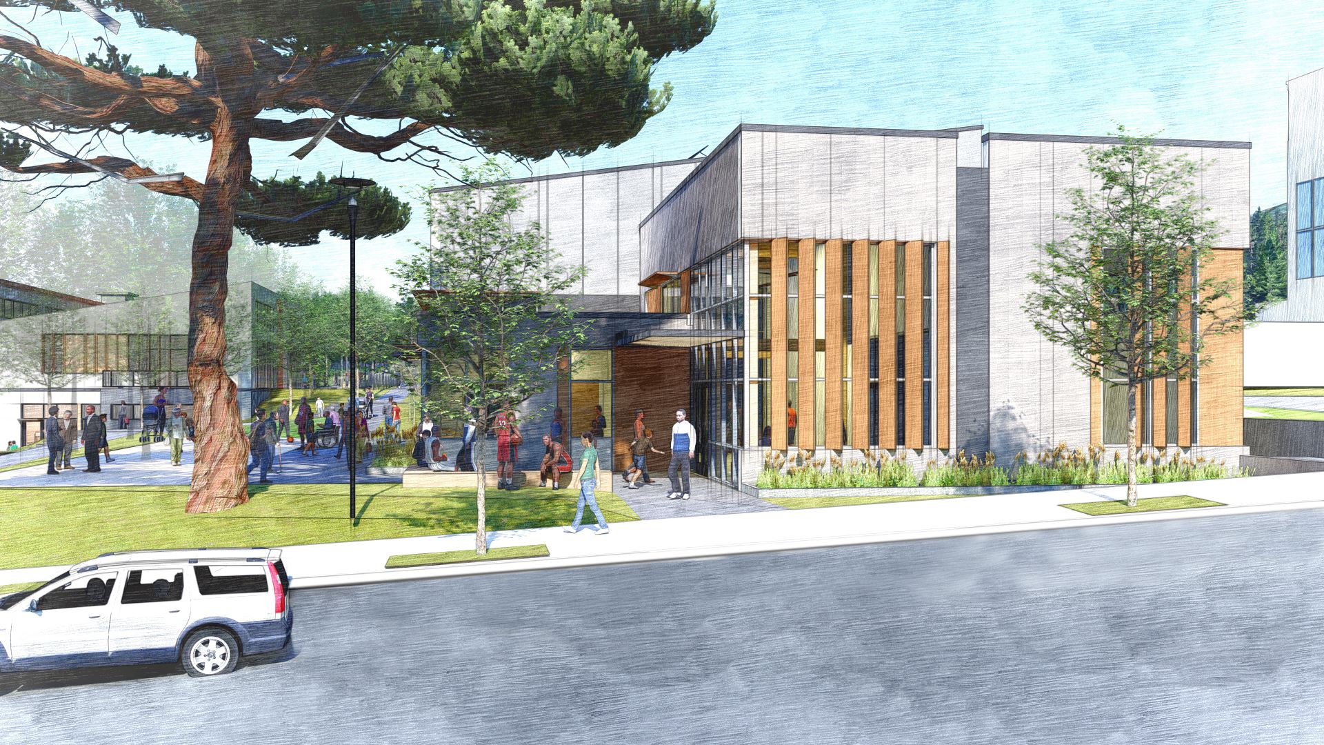 Herz Recreation Center rendering of potential outside visual from Han Street