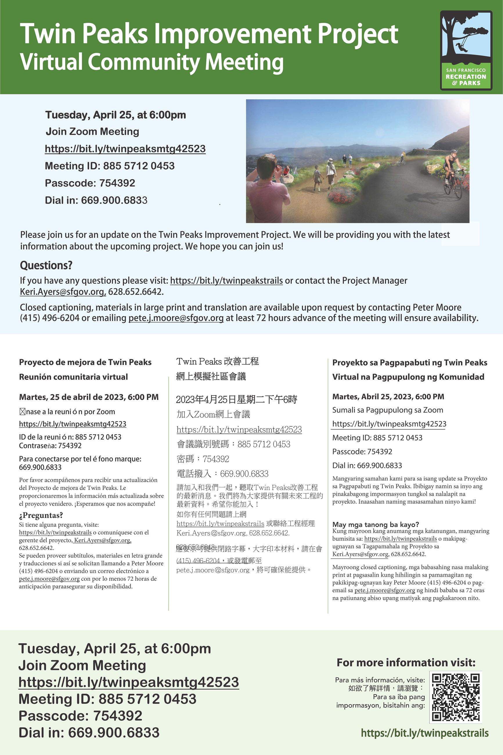 Announcement of Twin Peaks community meeting April 25 2023