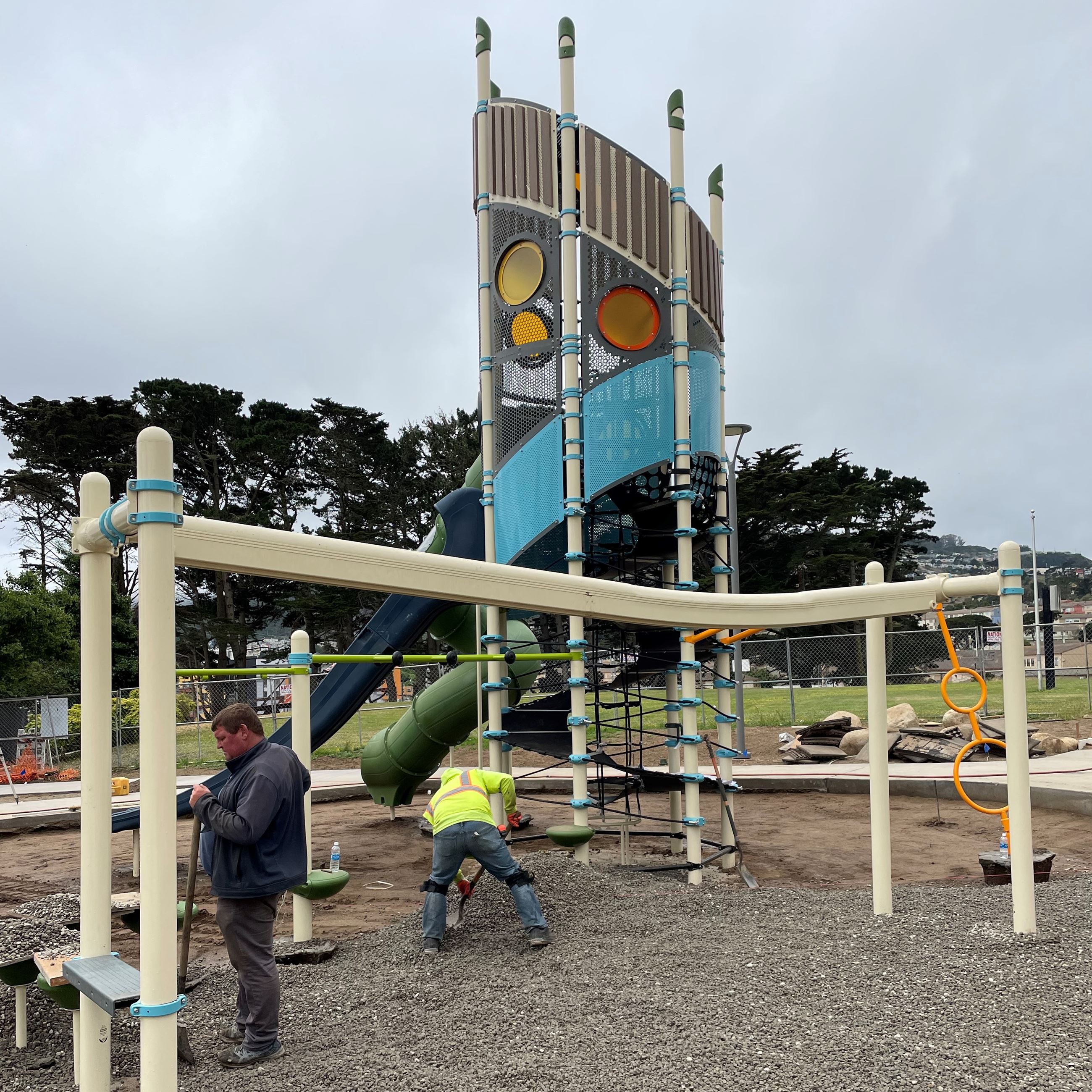 Herz Playground in construction June 2023 new playground equipment installation