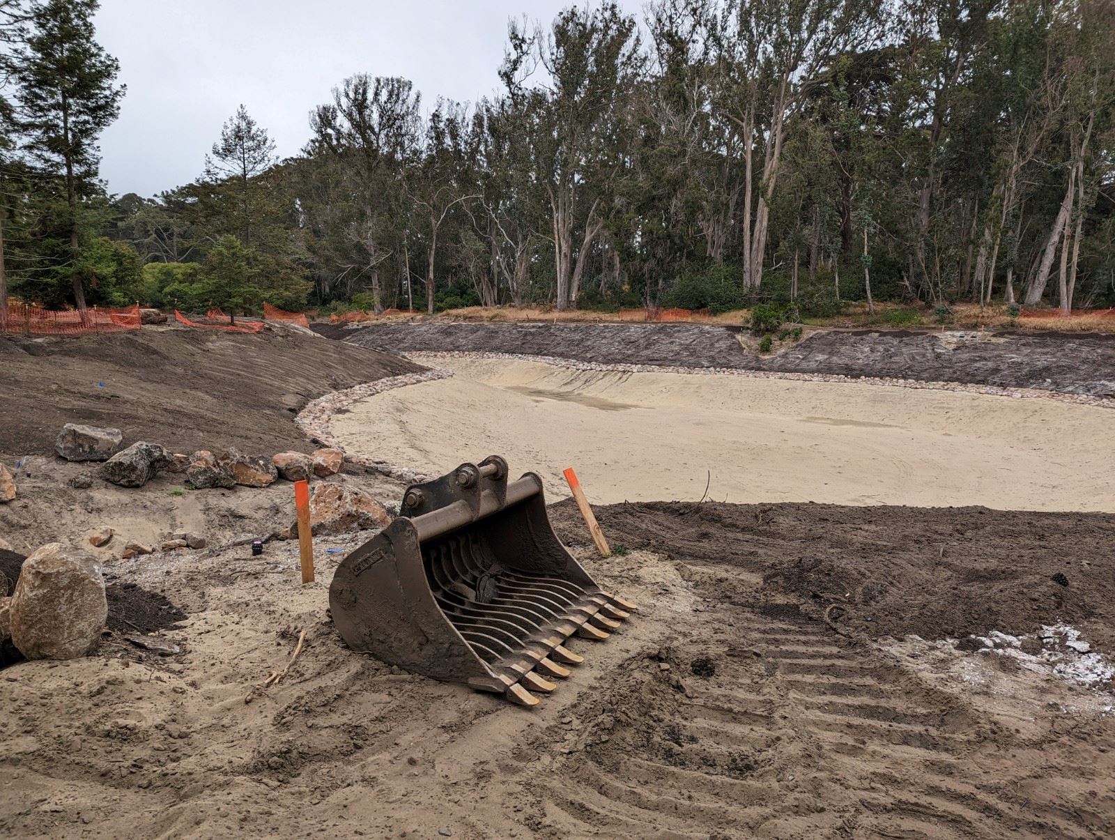 Middle Lake - construction - June 2023 - recontoured lake bottom with clay liner