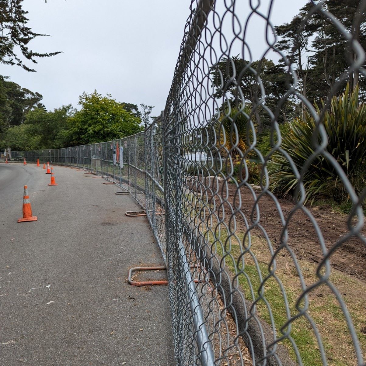 Stow Lake construction paving - fenced off project area