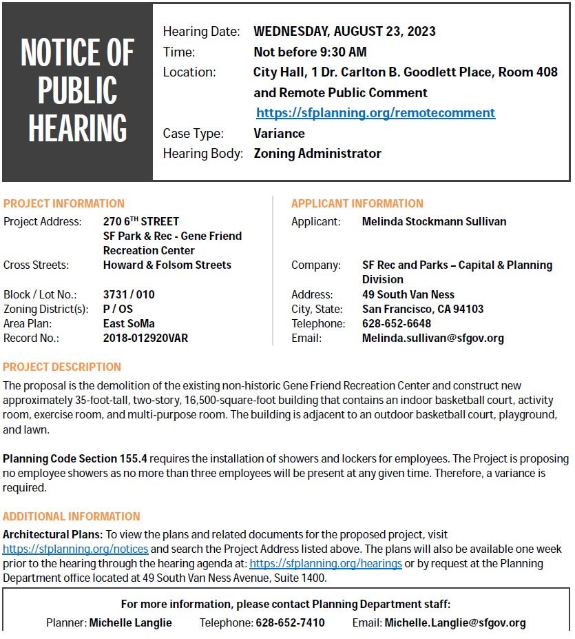 Gene Friend - notice of public hearing