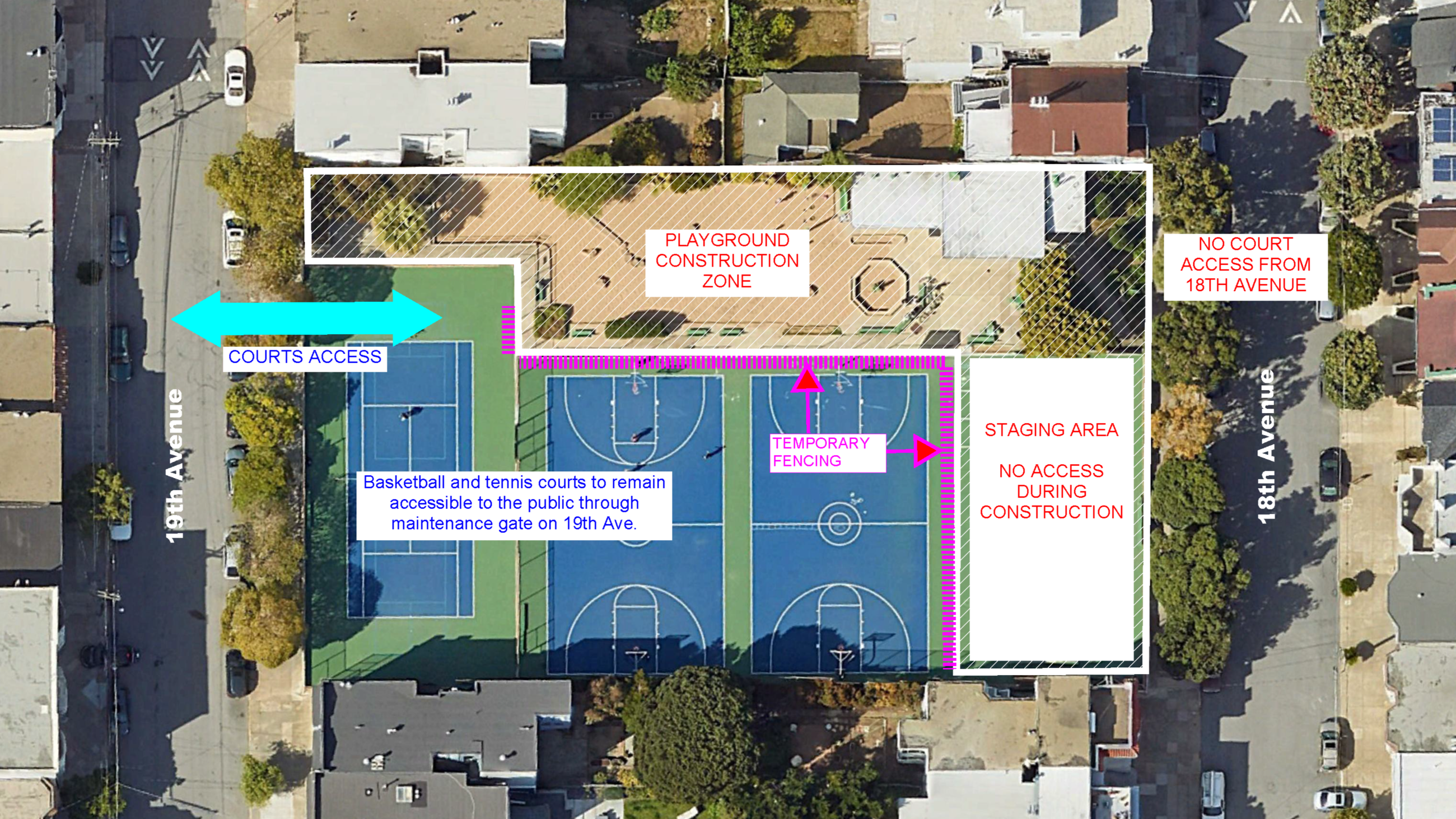 Map of Richmond Playgound Court Access and Closures During Construction