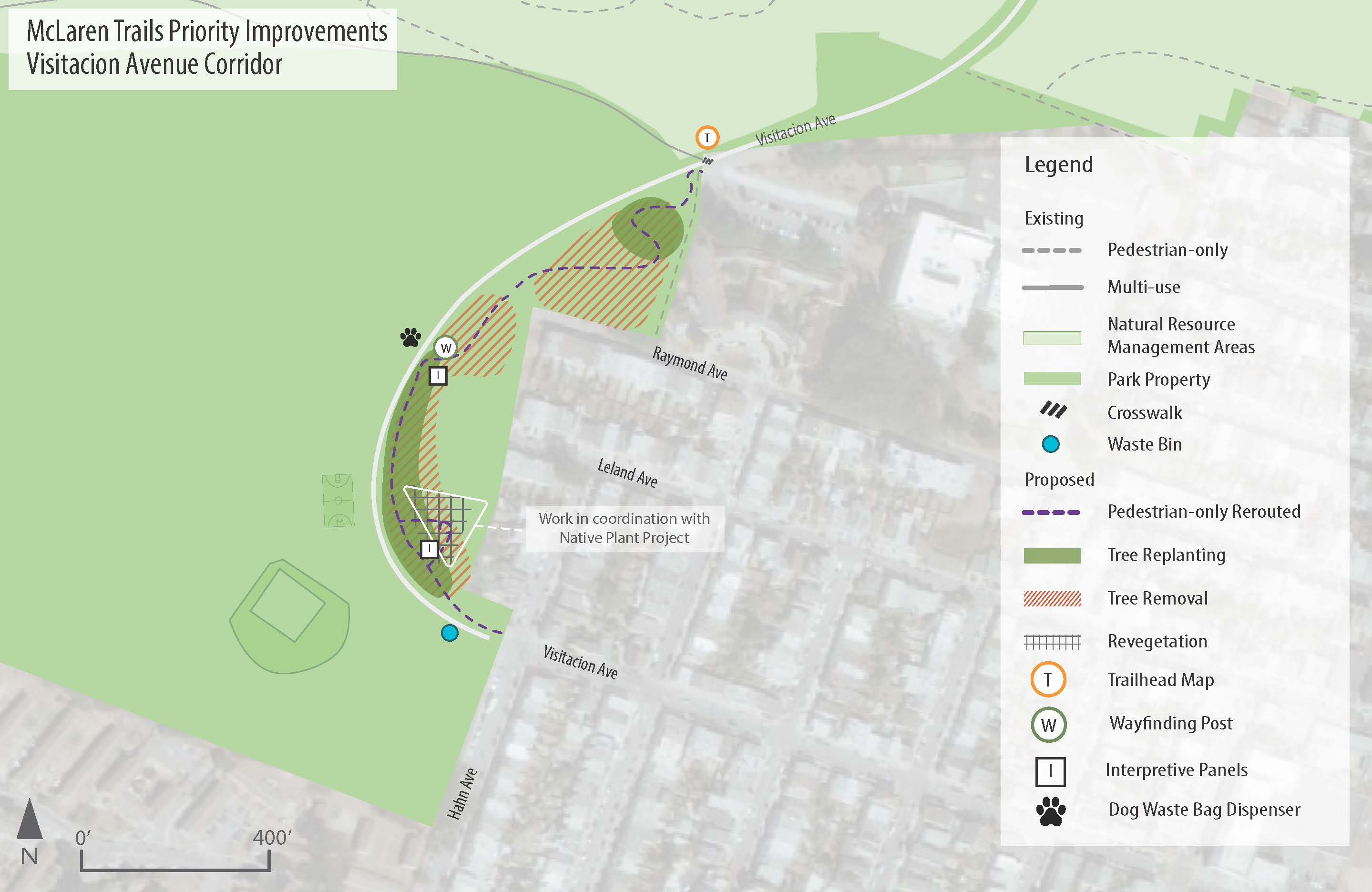 McLaren Trail Improvement 2023 - detail map of affected areas along Visitacion Avenue