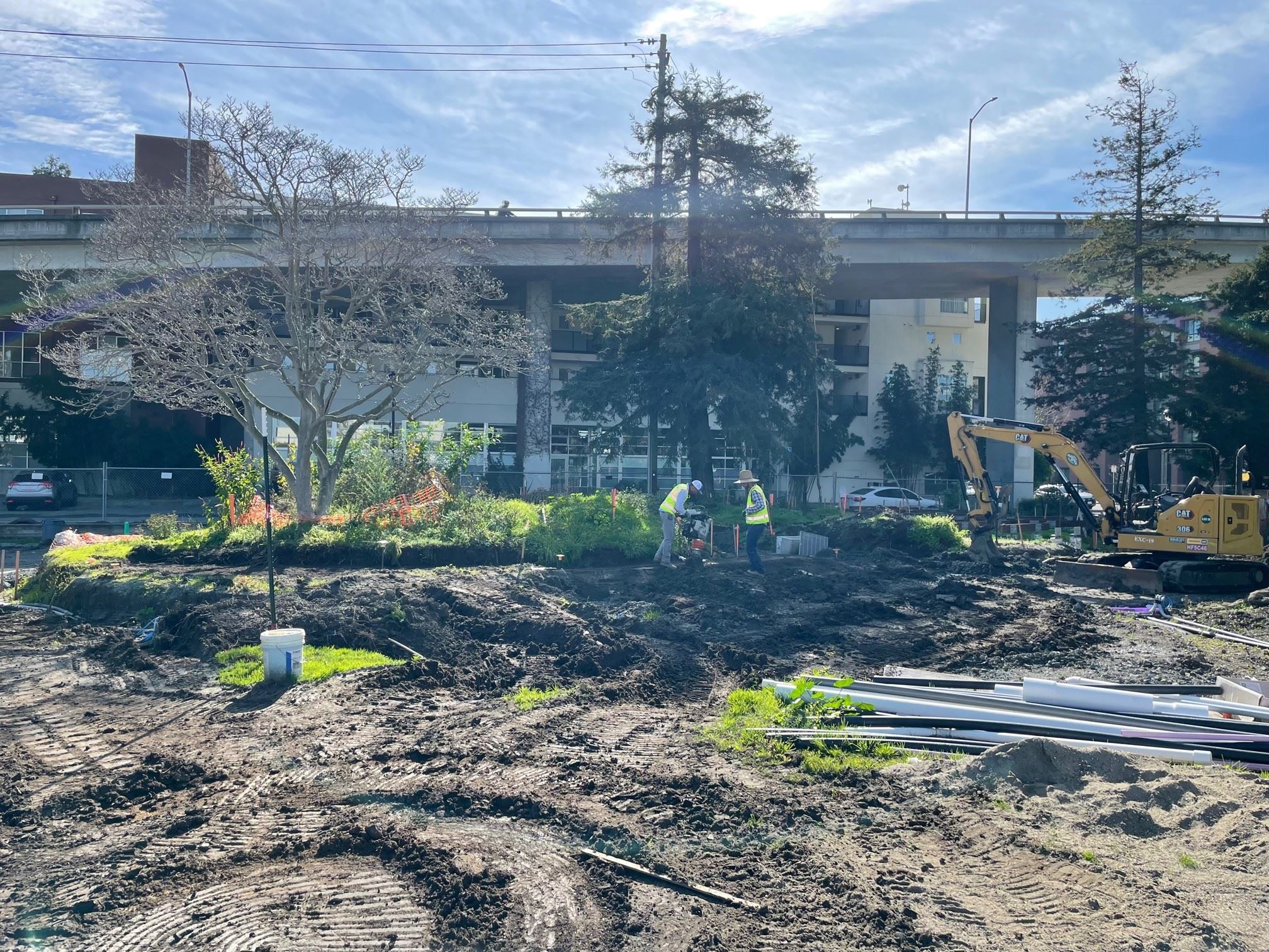 Esprit Park construction Compacting for Granite Seat Wall 1.29.24