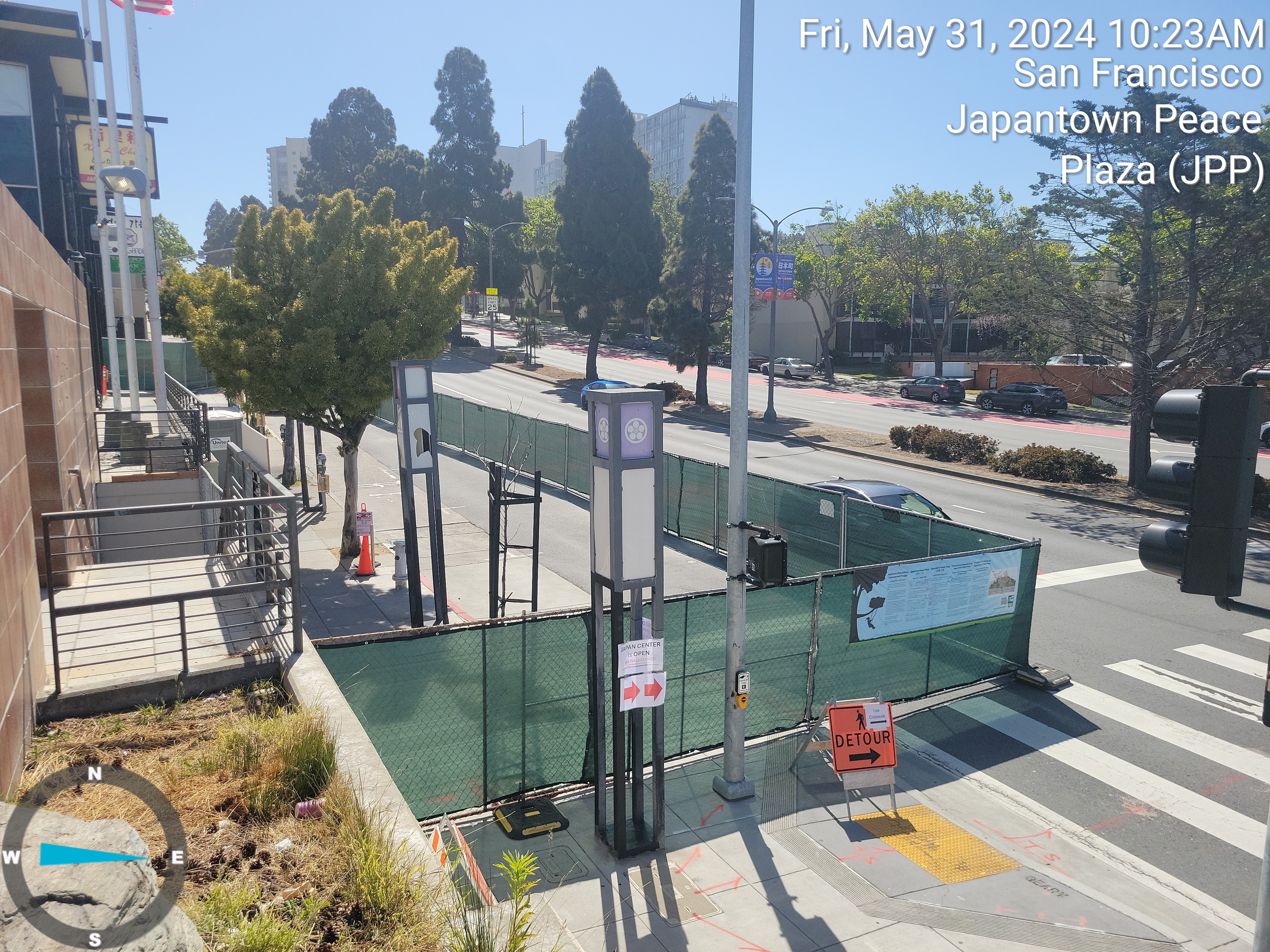 View of fences closing the sidewalk on Geary between Buchanan and Laguna