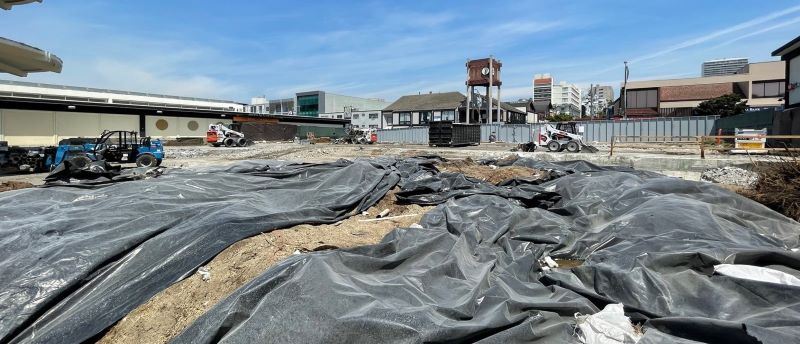 Tarps across broken concrete