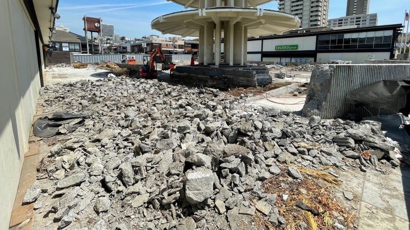 Piles of broken concrete pieces