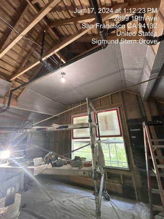 Exposed wood in ceiling under repair