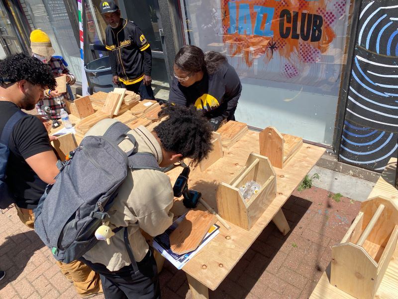Woodworking demonstration at job fair