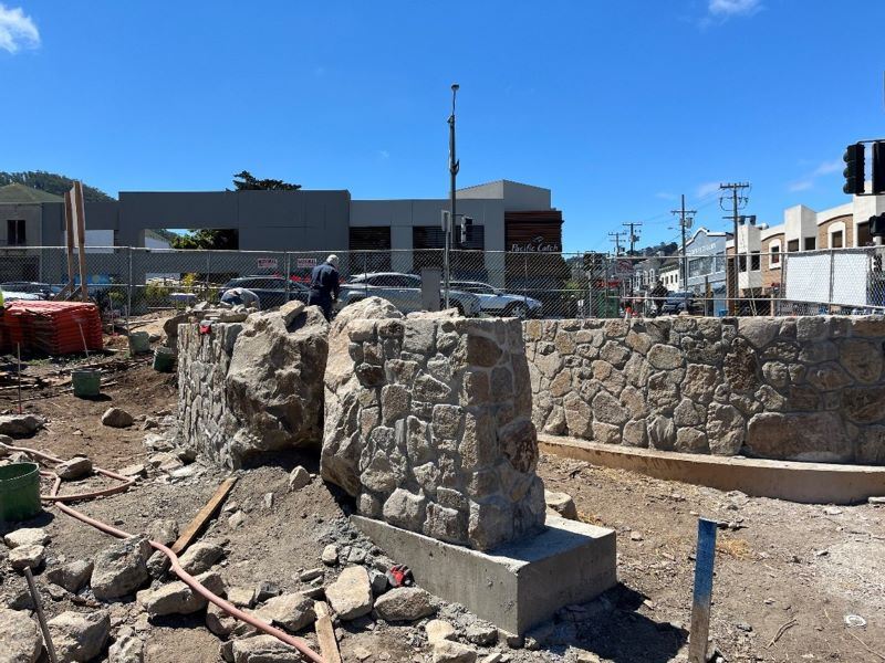 Building of stonework walls in progress