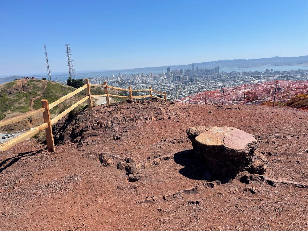 New wood fencing at Twin Peaks with San Francisco skyline in background
