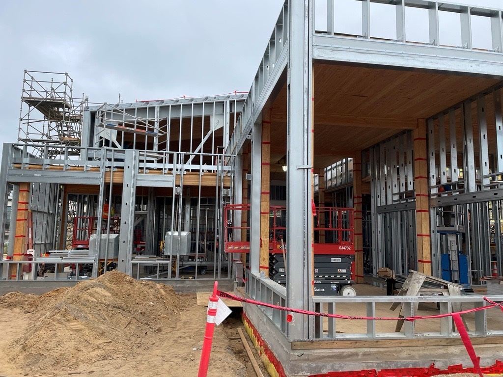 Exposed wood and metal of building under construction