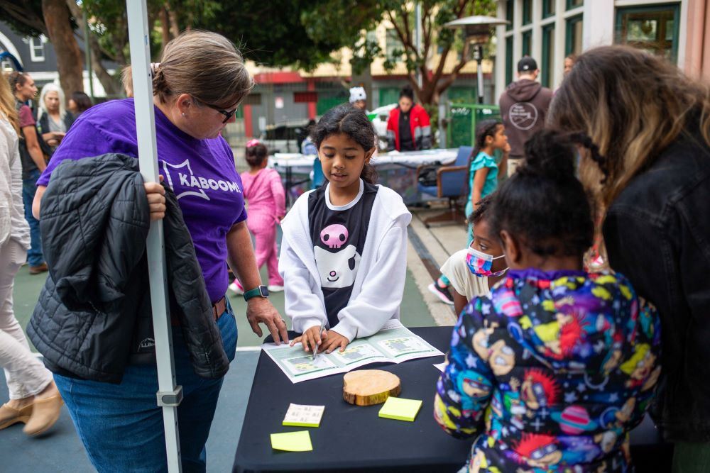 Participants take design survey at table at Tenderloin Rec Center