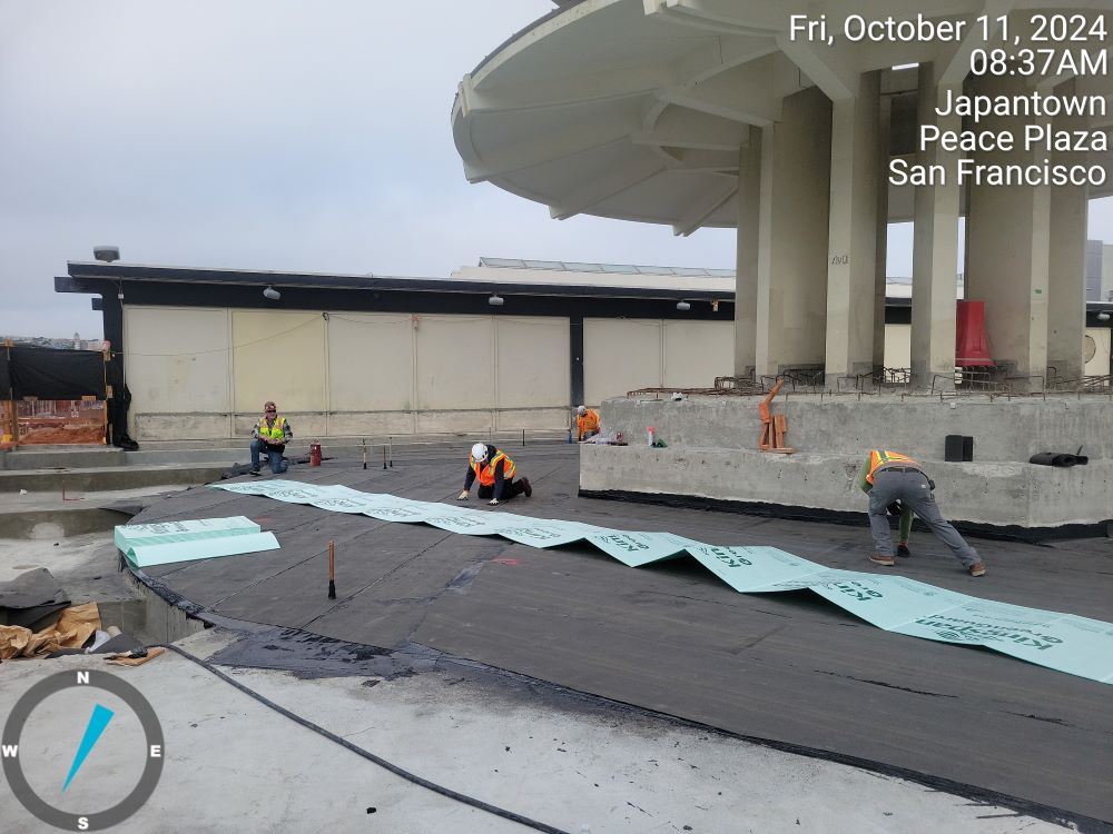 Japantown Peace Plaza construction October 2024 - Pagoda waterproofing protection (2)