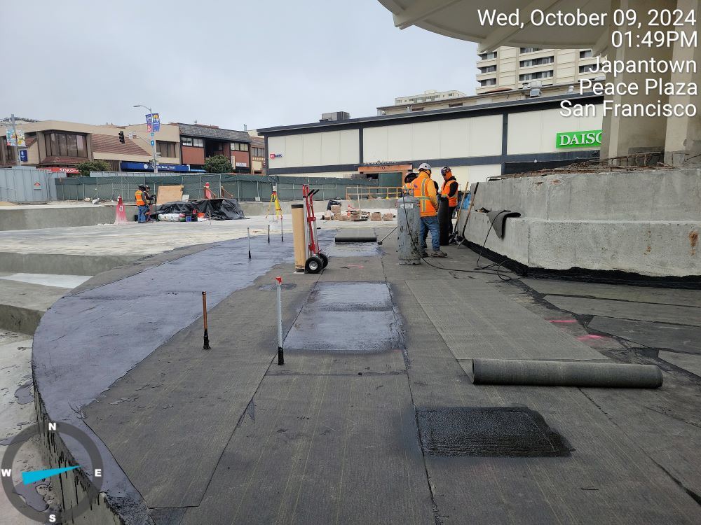 Japantown Peace Plaza construction October 2024 - Pagoda waterproofing1