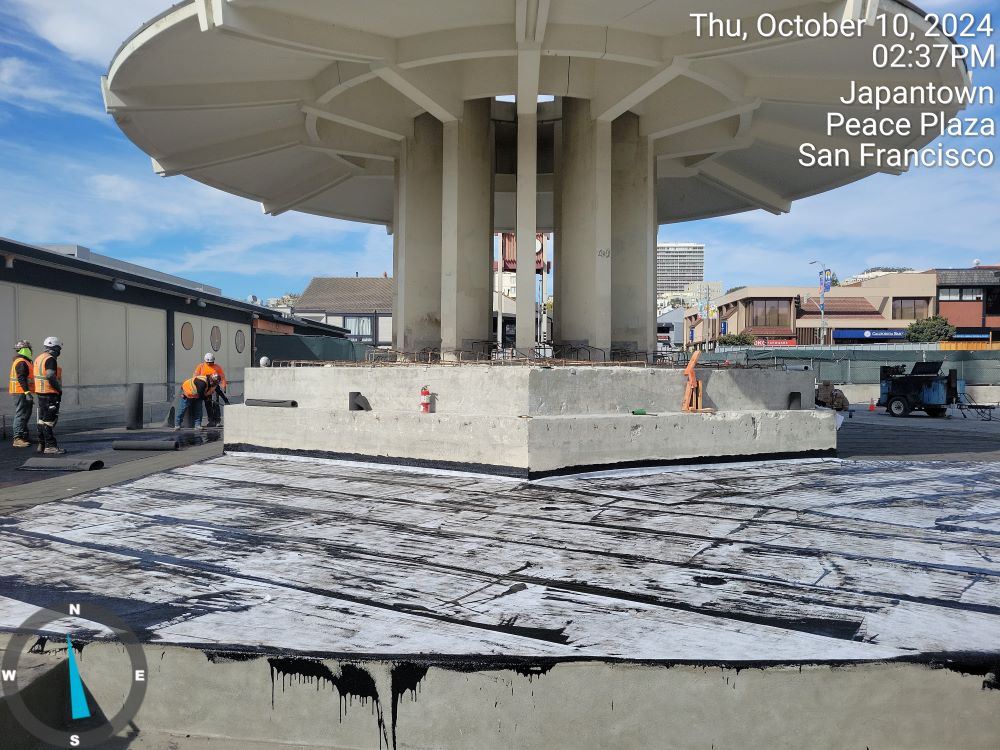 Japantown Peace Plaza construction October 2024 - Pagoda waterproofing2