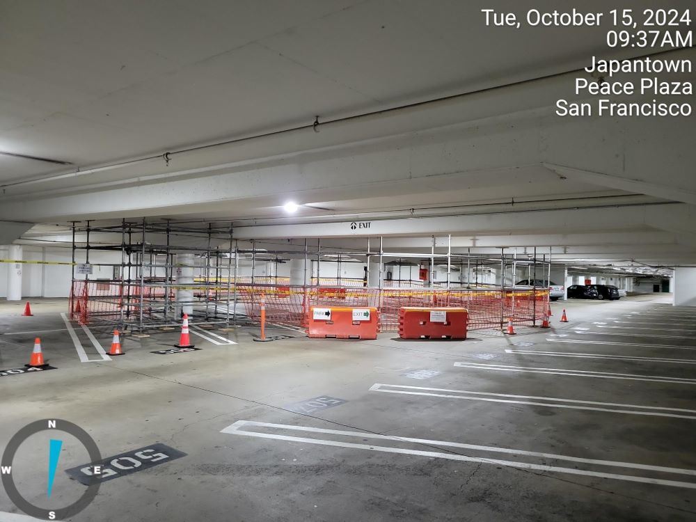 Japantown Peace Plaza construction October 2024 - Gargage shoring for pagoda scaffolding