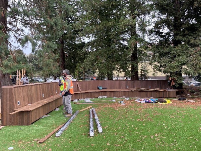 Workers craft new benches
