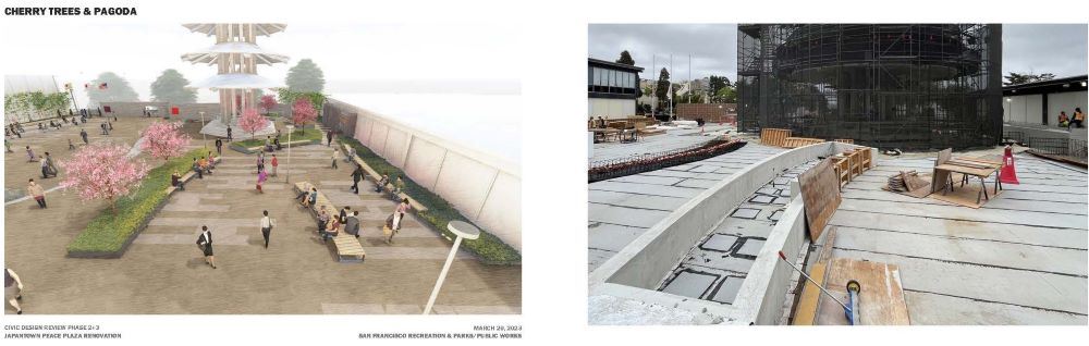 Japantown Peace Plaza Cherry Trees Pagoda April construction 2025