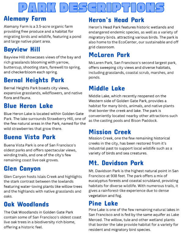 YSP field trip location descriptions