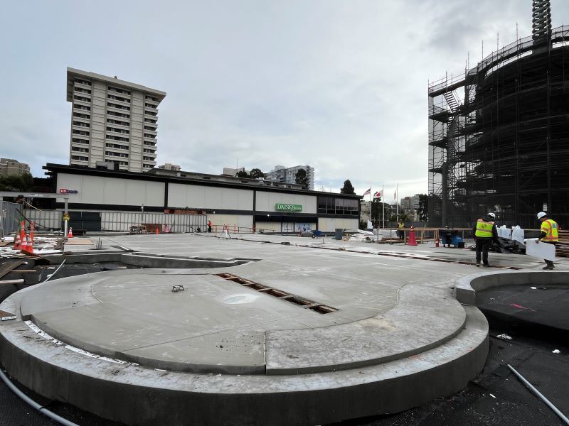 Japantown construction December 2025 -JPP - upper plaza from Post St west nook