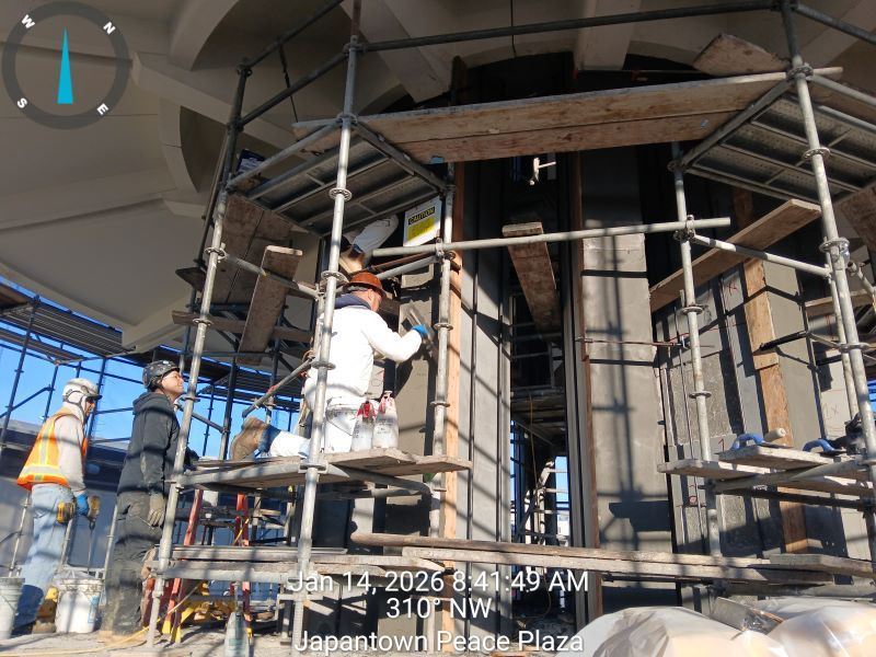 Japantown construction January 2026 - Pagoda columns finishing