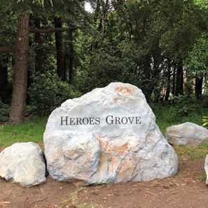 Stone inscribed with "Heroes Grove"